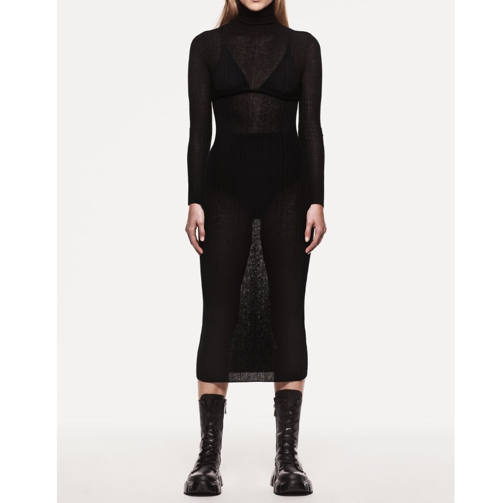 ZARA bodycon Midi Dress Black Semi Sheer